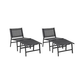Conjunto De 2 Sillas De Jardín Modernas Para Exteriores Asiento De Textileno Estructura De Metal Con Reposapiés Negro Marceddi