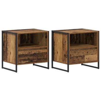 Pack 2 Uds Mesita De Noche | Armario De Noche | Mesa De Noche Con Cajón Madera Vieja 50 X 39,5 X 50 Cm