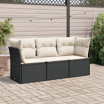 Conjunto De Sofás De Jardín Con Cojines 3 Uds | Mueble Jardin Mesa Y Sillas Ratán Sintético Negro Cfw215813