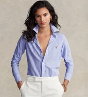 polo ralph lauren para mujer 211664416002 camisa oxford de punto con rayas azul xs casual algodon manga larga