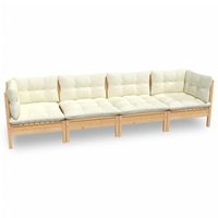 muebles de jardin 4 uds  mesa y sillas y cojines madera maciza de pino crema