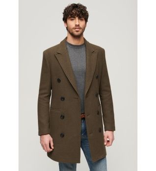 Superdry para hombre. M5011885A Abrigo Town Merchant Store marrón verdoso (S), Casual, Lana, Manga larga