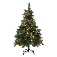 arbol de navidad artificial verde con luces led incorporadas 120 cm ramas heladas sinteticas conos de pino palomar