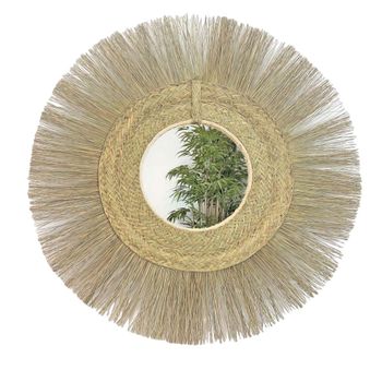 Espejo decorativo de esparto con flecos 60 cm