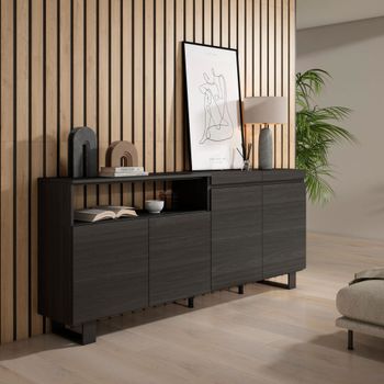 Aparador efecto madera negro 200x35x87cm con patas