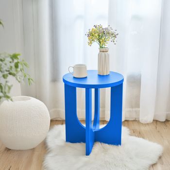 Mesa Auxiliar Kysdajore 50xø40 Cm Con Tablero Redondo Azul Real [en.casa]