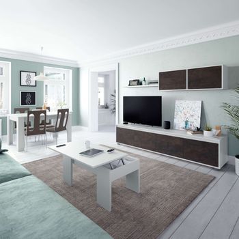 Conjunto Salón Mueble Modular Tv Mesa Centro Comedor Estilo Industrial Color Blanco Óxido