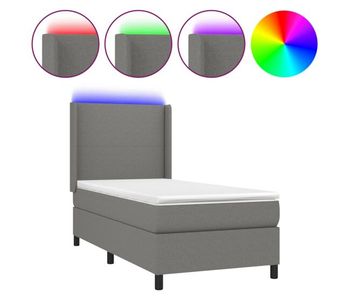 Cama box spring colchón y luces led tela gris oscuro 80x200 cm diseño plano
