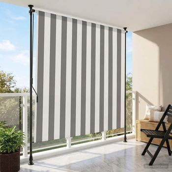 Cortina Enrollable - Uso Exterior - Poliéster Y Aluminio - Antracita Y Blanco (100x270cm)