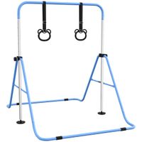 homcom barra de gimnasia para ninos con altura ajustable en 5 niveles y anillos entrenamiento de gimnasia plegable en casa azul