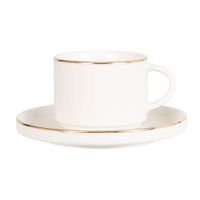 taza de te y platillo de porcelana blanca y dorada
