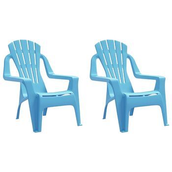 Pack 2 Uds Sillas De Jardín | Silla De Exterior | Sillón Niños Aspecto Madera Pp Azul 37x34x44 Cm