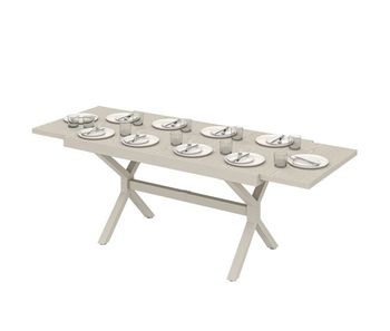 Mesa de comedor exterior extensible 154/214 cm para 8-10 personas de aluminio acero con tapa imitación madera gris