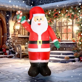 Papá Noel Hinchable De Poliéster Outsunny 144x90x240 Cm-multicolor