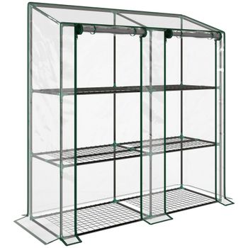 Outsunny Invernadero de Jardín de 3 Niveles con Estantes Techo Inclinado y Puertas con Cremallera 143x46x141/151 cm Transparente   Aosom España