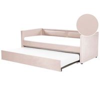 cama con somier de pana beige rosa salmon 90 x 200 cm tachuelas invitado mimizan