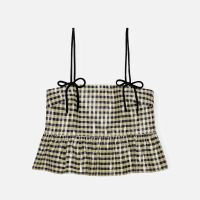 ganni shiny check cotton-blend jacquard top - 42
