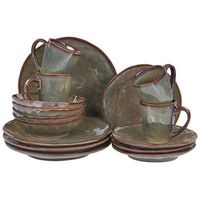 conjunto de 16 piezas de gres verde oscuro marron 4 personas esmalte reactivo thyme