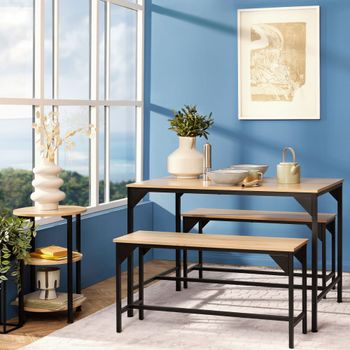 Juego de sillas y mesa de comedor de estilo industrial madera clara