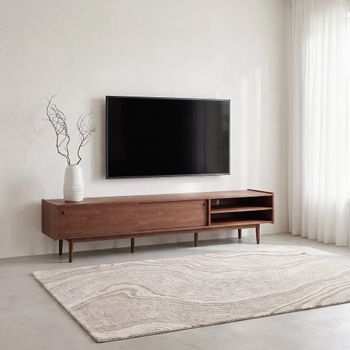 Mueble TV de chapa de nogal de 201 cm con 2 puertas correderas