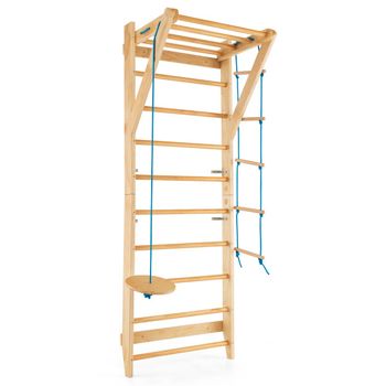 Costway Escalera de Madera en Pared con Barras de Dominadas Trapecio Redondo Juego de Gimnasia Carga 100kg Natural