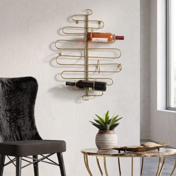 Portabotellas de pared de metal dorado 53x13x72 cm