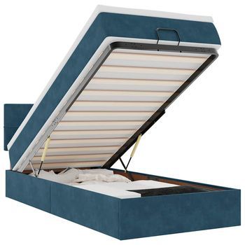 Estructura Cama Otomana Colchón Terciopelo Azul Oscuro Vidaxl