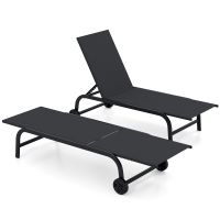 costway set de 2 tumbonas exteriores con respaldo ajustable en cinco niveles y ruedas deslizantes estructura metalica resistente 190 x 69 cm negro