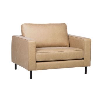 Sillón Tapizado En Piel Beige Con Patas Negras Brazo De Riel Estilo Minimalista Savalen