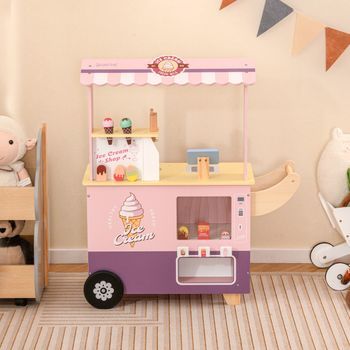 Carrito De Helados Para Niños Juego De Simulación Con Máquina De Helados Y Máquina Expendedora Expositor 15 Juguetes Rosa