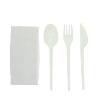 Set Completo Cubiertos Eco Reutilizables Blancos 500 Unidades