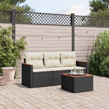 Juego De Sofás Jardín 4 Uds | Mueble Jardin Mesa Y Sillas Con Cojines Ratán Sintético Negro Cfw86396