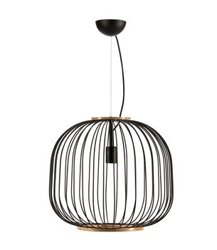 Lámpara de techo Owen negra de metal y madera Ø48 cm E27