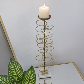 Portavelas de metal dorado con base de mármol 14x13x50,5 cm