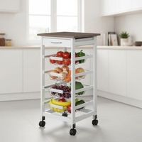 carrito auxiliar con ruedas 4 estantes con cajon verdulero de cocina en madera blanca verdulero con cajones