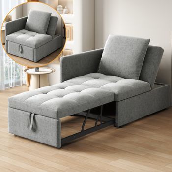 Cama Sofá Tapizada 3-en-1 De Lino Con Respaldo Ajustable Para Espacios Pequeños
