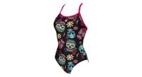 traje de bano de una pieza arena crazy skulls carnival light drop back negro rosa