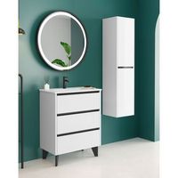 mueble de bano al suelo con lavabo ceramico  3 cajones con cierre amortiguado y organizador  80 cm - blanco brillo - negro