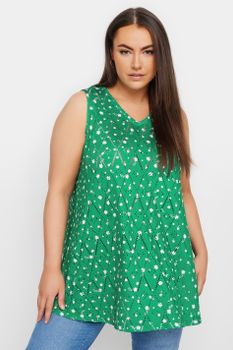 Yours Top Sin Mangas Verde Floral Con Calados, Mujer Curvy Y Tallas Grandes, Yours