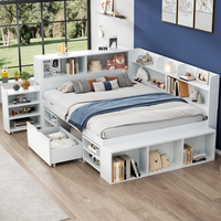 cama infantil 140x190 cm con cajones y estantes gran espacio de almacenamiento somier de lamas blanco