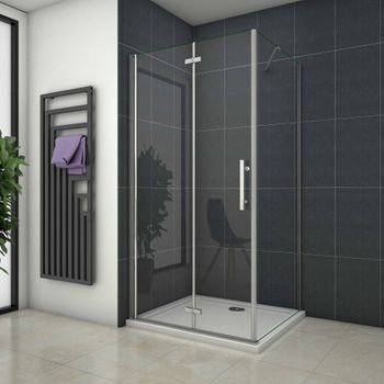 Aica Mampara De Ducha Frontal Plegable Y Panel Lateral Una Barra 50cm Perfil Cromado Vidrio Antical 6mm (880-900)x(680-700)x1950mm