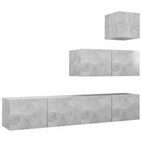 set de 4 uds muebles tv  mueble de salon  armario tv madera ingenieria gris hormigon