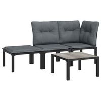 conjunto de muebles de jardin 4 uds  mesa y sillas ratan sintetico negro y gris