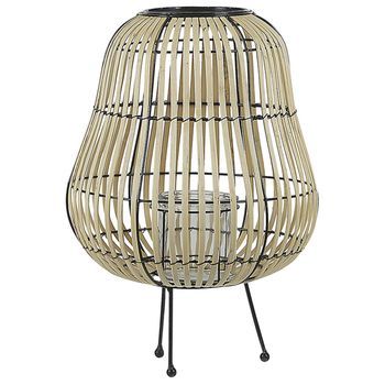 Linterna De Madera De Sauce Marrón Claro 44 Cm Con Candelero Decoración De Pie Berkner