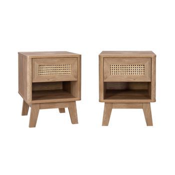 Mesita De Noche Efecto Madera Y Caña, Set De 2, Natural
