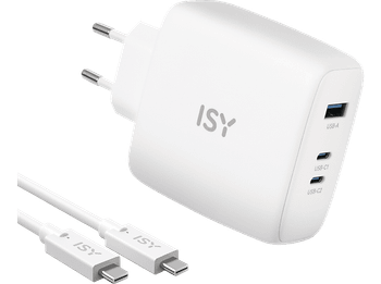 Cargador para portátil - ISY IAC-5100-1, Universal, 100W, Cable 2m, USB-A USB-C, 3 Puertos, Blanco