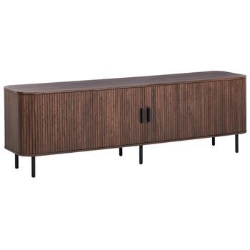 Mueble Tv Retro Con Puertas Correderas Organizador De Cables Mdf Patas De Metal Marrón Oscuro Bradley