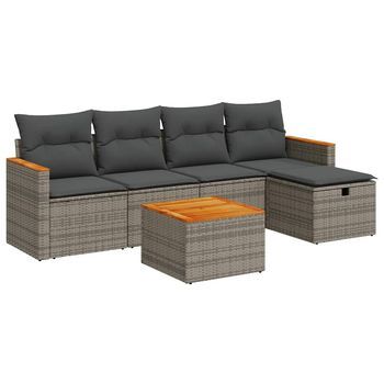 Set De Muebles De Jardín 6 Uds | Conjunto De Comedor Y Cojines Ratán Sintético Gris
