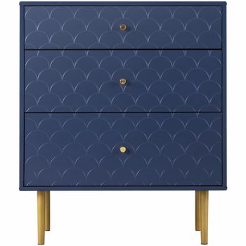 Cómoda azul marino de 3 cajones con patas doradas