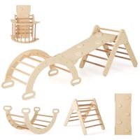 costway 7 en 1 triangulo de escalada de madera para ninos con triangulo arco rampa para deslizarse o escalar para ninos 1 ano natural